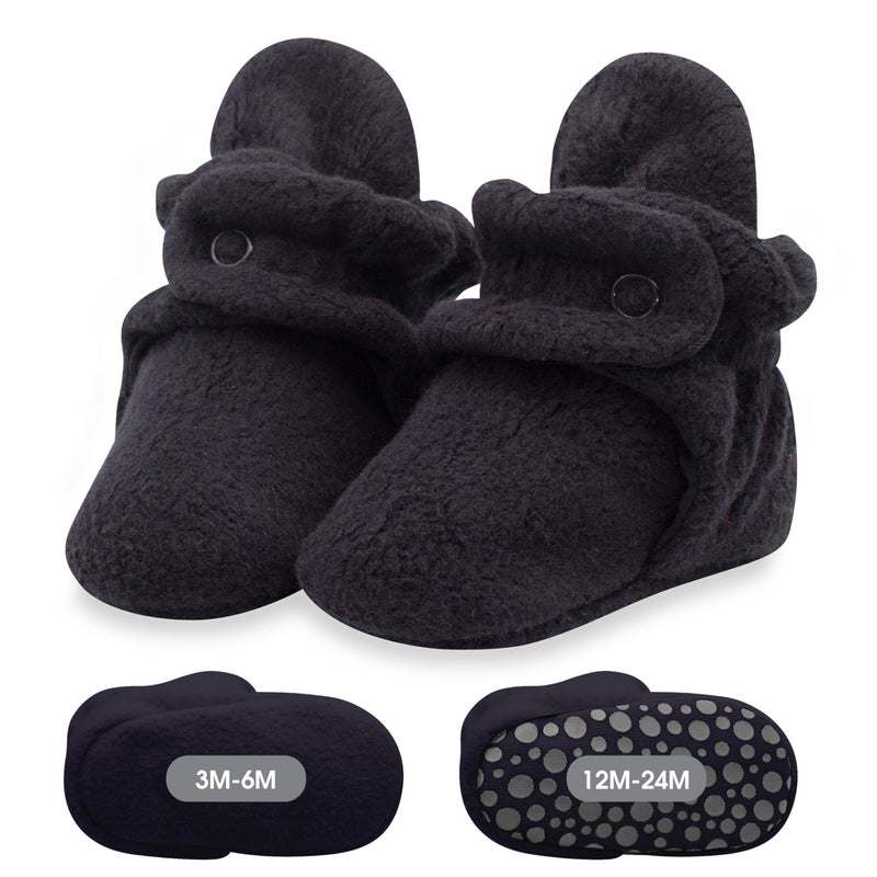 Zutano Unisex Cozie Fleece Baby Booties with Grippers, Baby Essentials, Black, 18 Months - Image 1